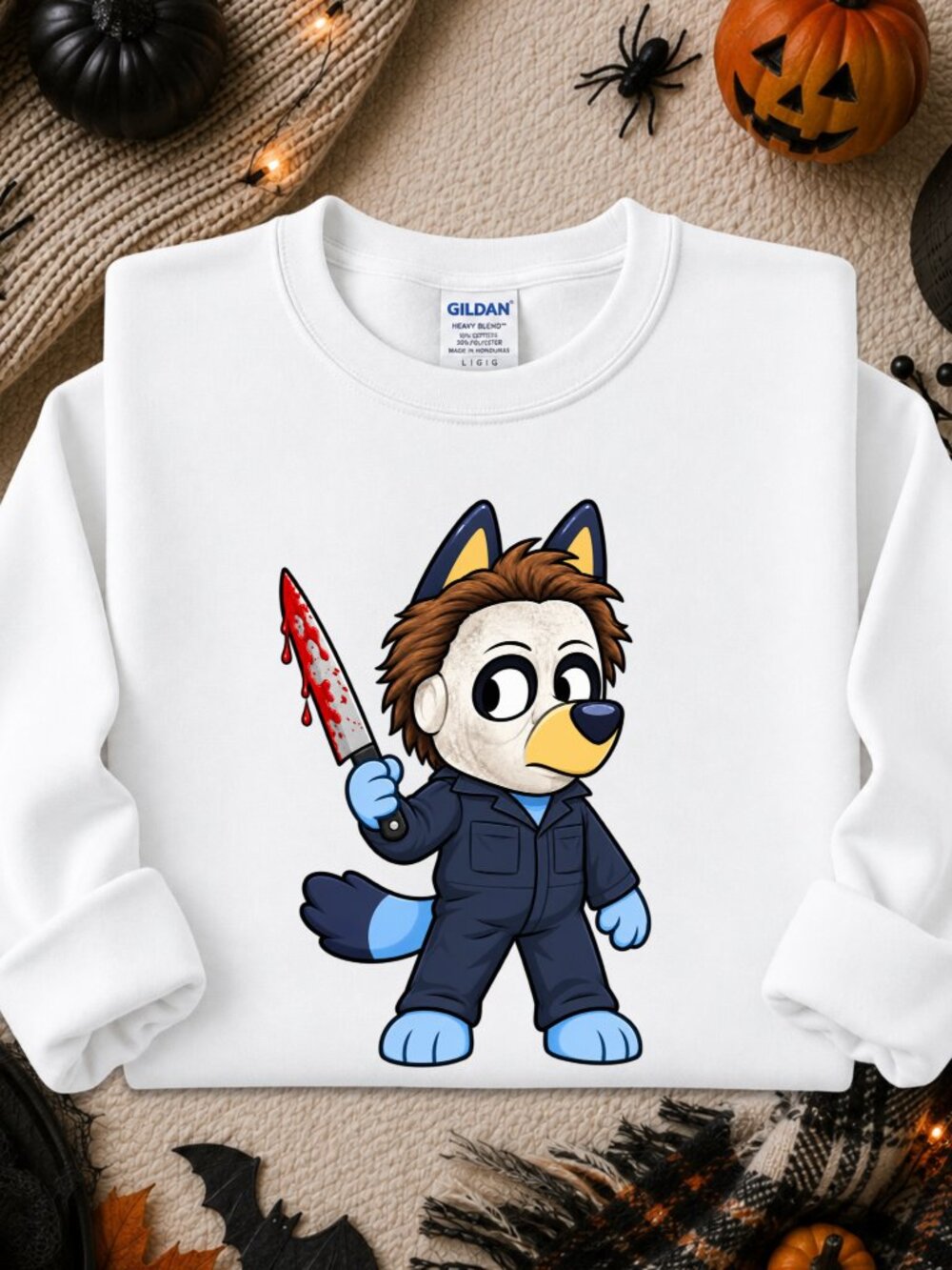 Bluey Halloween Sweatshirt Adult Unisex Crewneck Dog Funny Horror Movie Lover - Picture 6 of 7
